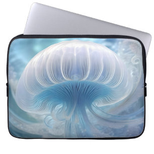 Pastel Blue Jellyfish Fractal Art Under The Sea, Laptop Sleeve