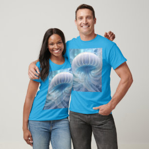 Pastel Blue Jellyfish Fractal Art Under The Sea, T-Shirt