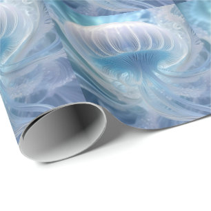 Pastel Blue Jellyfish Fractal Art Under The Sea, Wrapping Paper