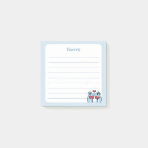 Pastel Blue Kawaii Chibi Frog Holding Hearts Post-it Notes