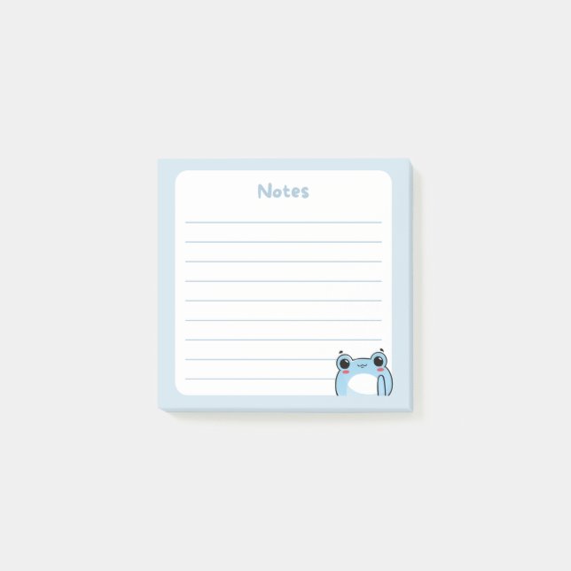 Pastel Blue Kawaii Shy Blushing Chibi Frog Waving  Post-it Notes (Front)
