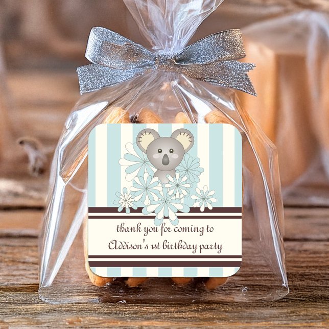 Pastel Blue Koala Boy Baby Shower / Kids Birthday Square Sticker (Creator Uploaded)
