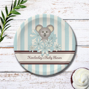 Pastel Blue Koala Kids Birthday Boy Baby Shower Paper Plate