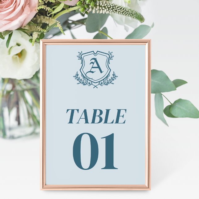Pastel Blue Leaf and Floral Wedding Table Card (Creator Uploaded)