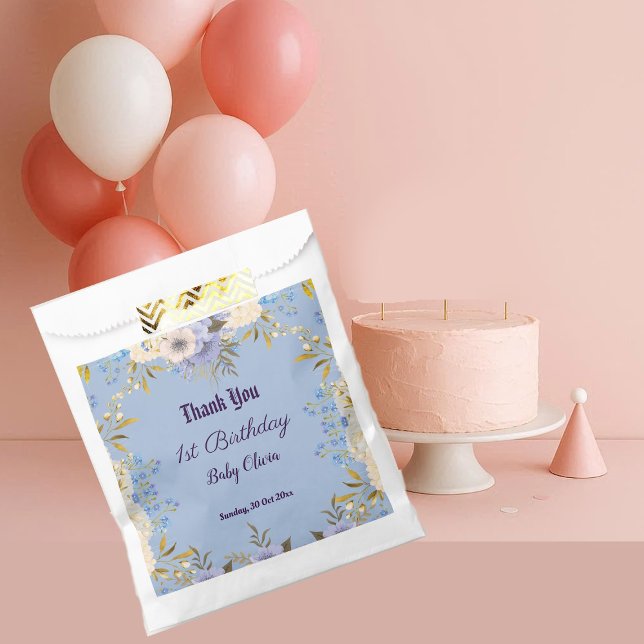 Pastel Blue Little Flower Bud Floral 1st Birthday  Favour Bag (Pastel Blue Little Flower Bud Floral 1st Birthday Favor Bag)