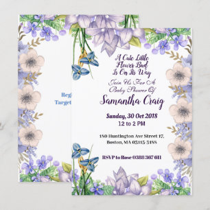 Pastel Blue Little Flower Bud Floral Baby Shower Invitation