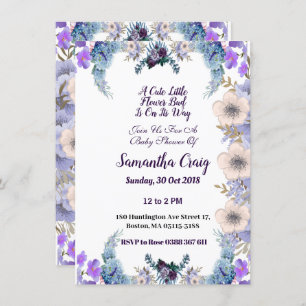 Pastel Blue Little Flower Bud Lilac Baby Shower  Invitation
