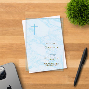 pastel blue marble Baptism Acrylic Invitations