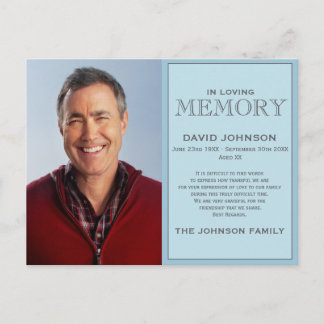 Pastel Blue Memorial Family Acknowledgement Postcard