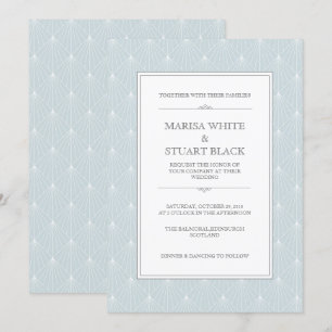 Pastel Blue Modern Art Deco Wedding Invitation