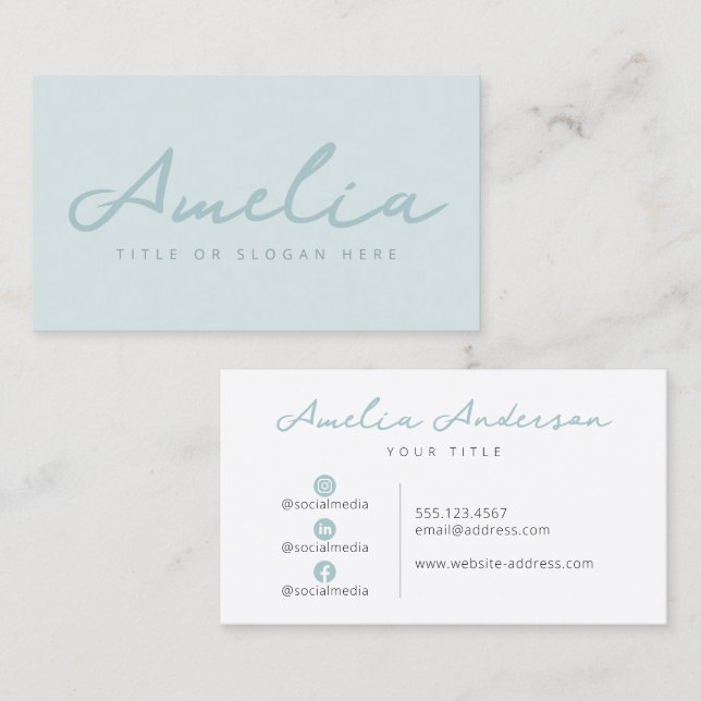 Pastel Blue Modern Professional Social Media Business Card (Front/Back)