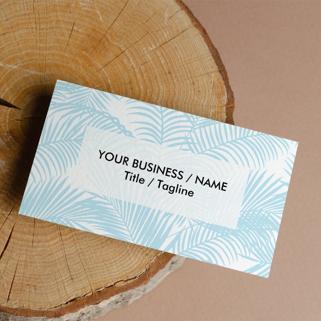 Pastel blue modern simple tropical palm tree flora business card (Pastel blue modern simple tropical palm tree floral)