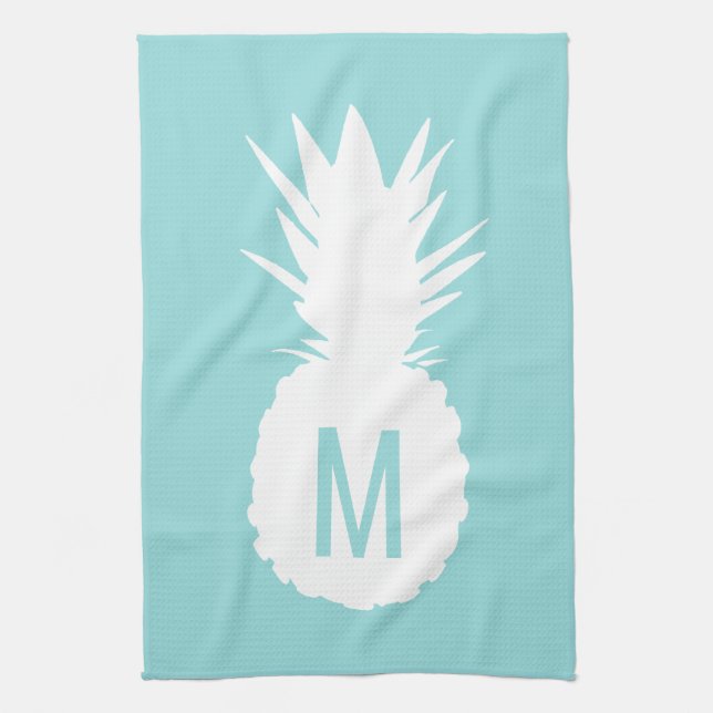 pastel blue monogram pineapple tea towel (Vertical)