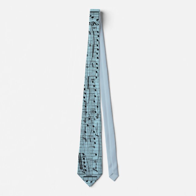 Pastel Blue Music Notes  Tie (Front)