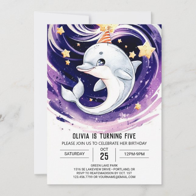 Pastel Blue Ocean Dolphin Birthday Invitation (Front)