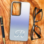 Pastel Blue Ombre Initial Letter Monogram Samsung Galaxy Case<br><div class="desc">This phone case design features a pastel blue ombre background with darker blue script name and white initial letter monogram. Personalise the text fields,  remove any text or edit using the design tool to select a font style,  size,  and colour you like.</div>