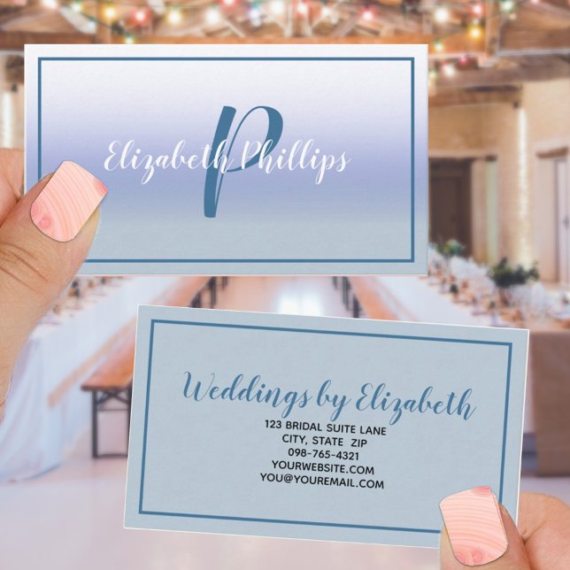 Pastel Blue Ombre Initial Letter Monogram Stylish Business Card (Creator Uploaded)