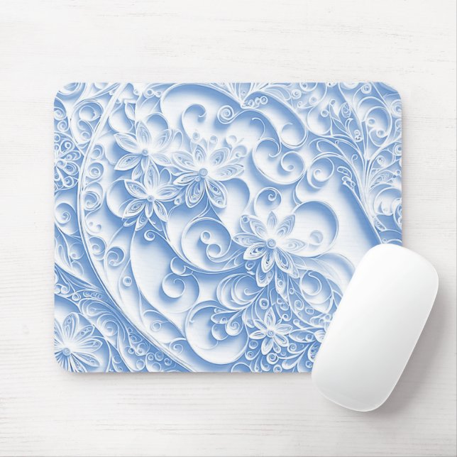Pastel Blue Paper Quilling Pattern Mouse Pad (With Mouse)