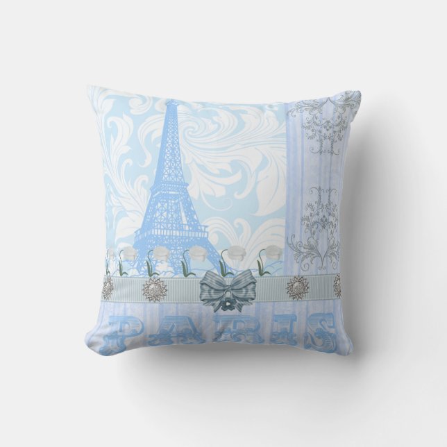 Pastel Blue Paris Throw Pillow (Front)