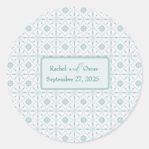 Pastel blue pattern wedding  classic round sticker