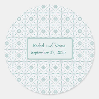 Pastel blue pattern wedding classic round sticker
