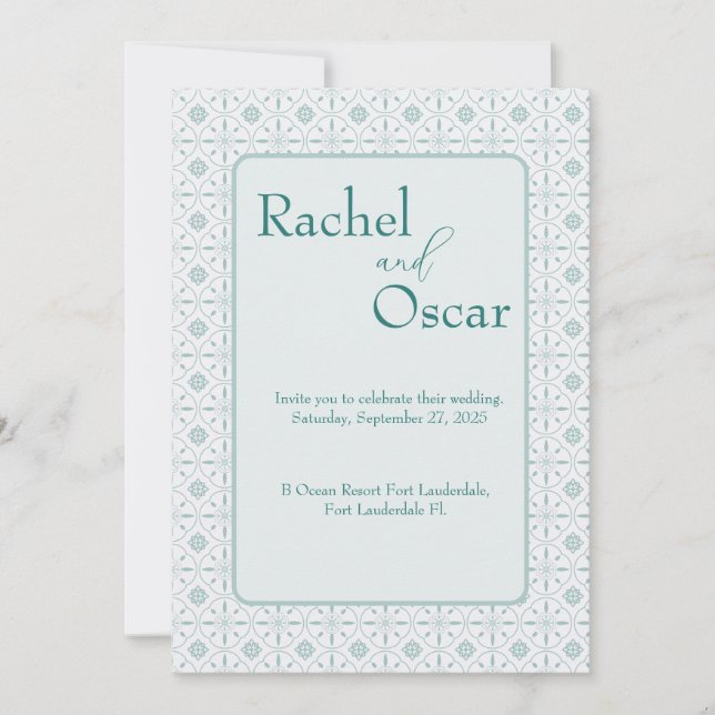 Pastel blue pattern wedding invitation (Front)