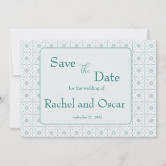 Pastel blue pattern wedding save the date