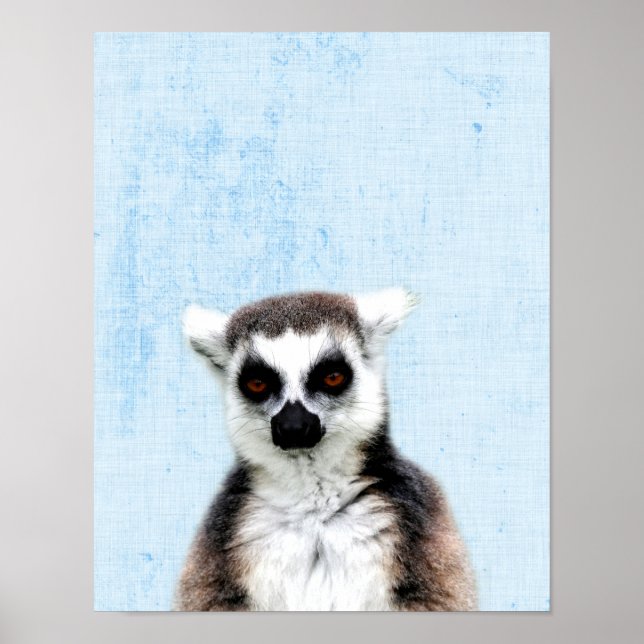 Pastel Blue Peekaboo Lemur Minimalist Nursery Poster (Front)