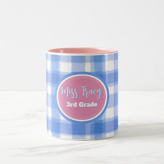 Pastel Blue & Pik Plaid Custom Two-Tone Coffee Mug