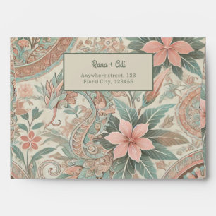 Pastel Blue Pink Batik Floral Return Address Envelope