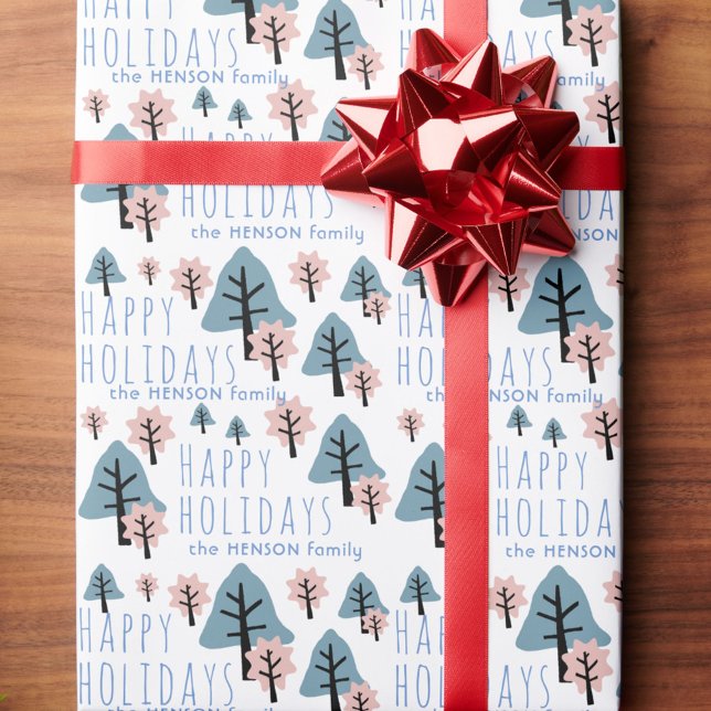 Pastel Blue Pink Cookie Bell Star Trees Christmas Wrapping Paper (Creator Uploaded)