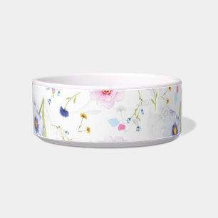 Pastel Blue & Pink Flowers Pet Bowl