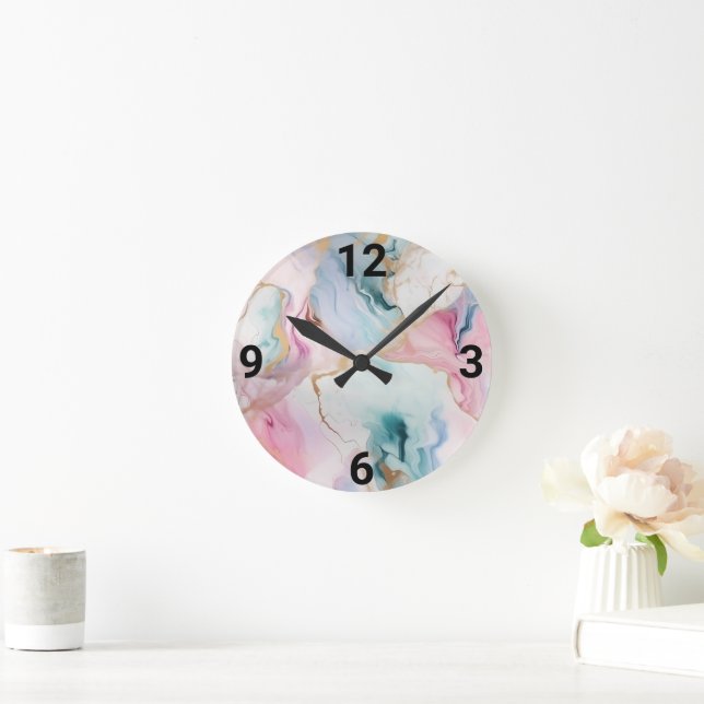 PASTEL BLUE PINK MARBLE INSPIRED WALL CLOCK (Home)