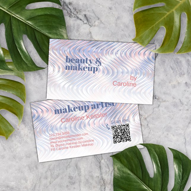 Pastel Blue Pink Metallic Marble Waves Art Pattern Business Card (Creator Uploaded)