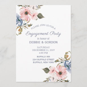 Pastel Blue Pink Purple Flower Wedding Engagement Invitation