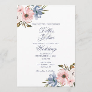 Pastel Blue Pink Purple Flower Wedding Invitation
