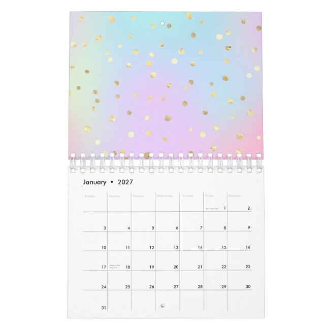 Pastel Blue Pink Purple Small Bright Golden Dots Calendar (Jan 2027)