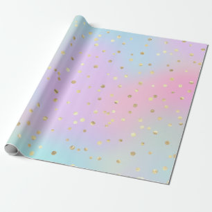 Pastel Blue Pink Purple Small Bright Golden Dots Wrapping Paper