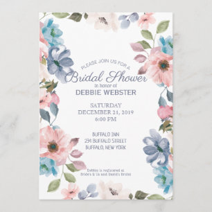 Pastel Blue Pink Purple Wedding Bridal Shower Invitation