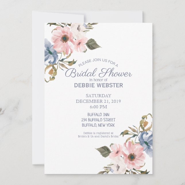 Pastel Blue Pink Purple Wedding Bridal Shower Invitation (Front)