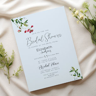 Pastel blue pink red green flowers Bridal Shower Invitation