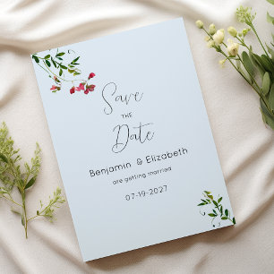 Pastel blue pink red green flowers Save the Date Invitation