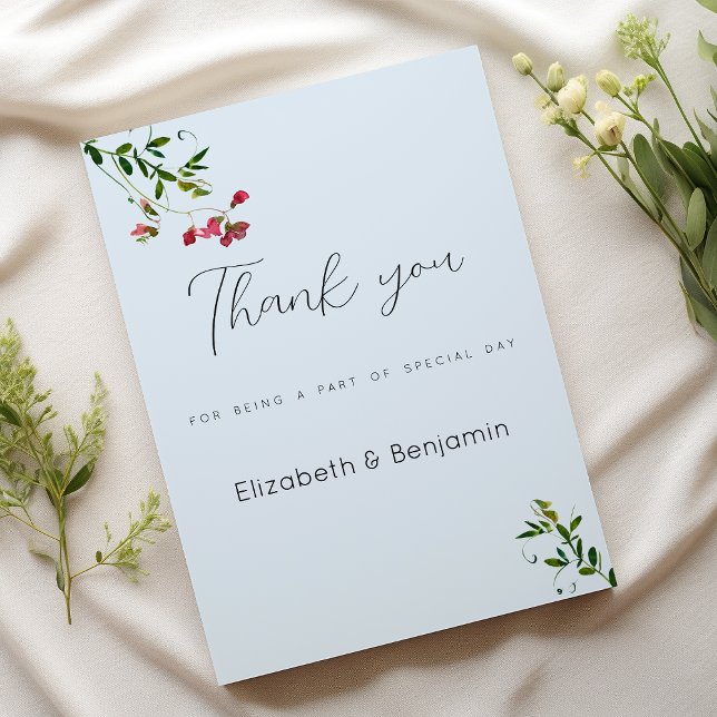Pastel blue pink red green flowers Thank You Invitation (Pastel blue pink red green flowers Thank You)