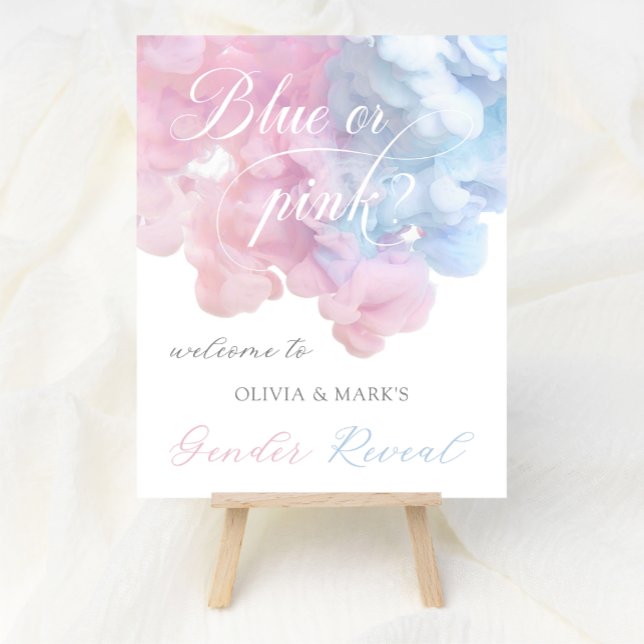 Pastel Blue Pink Smoke Gender Reveal Welcome Sign (Creator Uploaded)