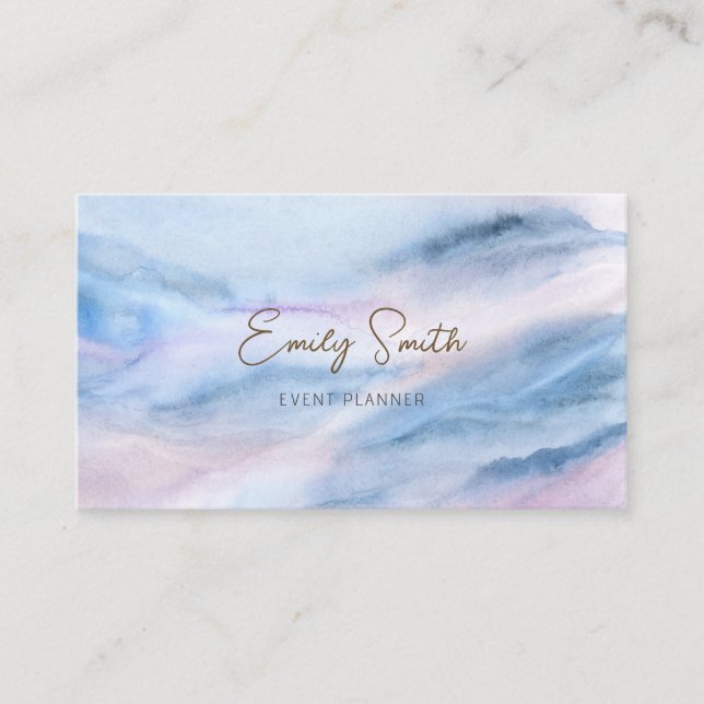 Pastel Blue Pink Watercolor Marble Abstract  Business Card (Front)