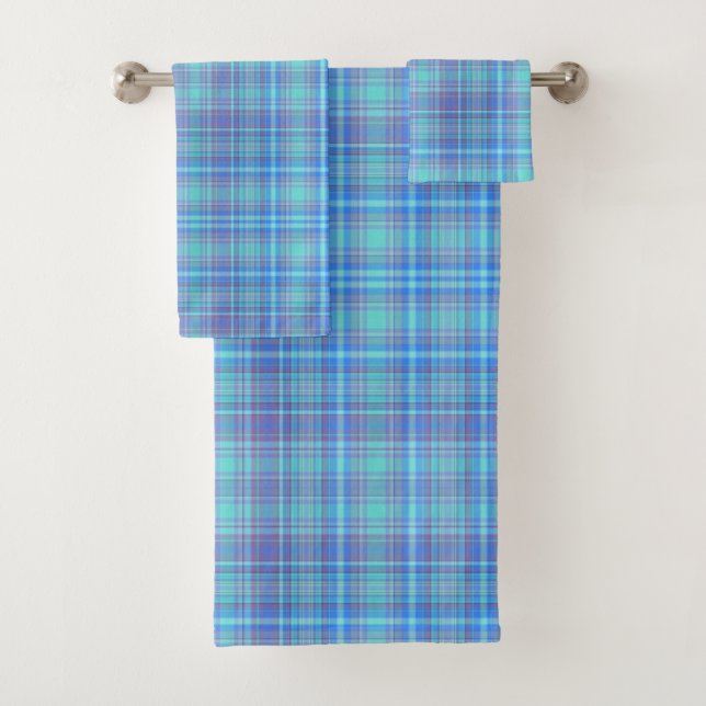 Pastel Blue Plaid Bath Towel Set (Insitu)