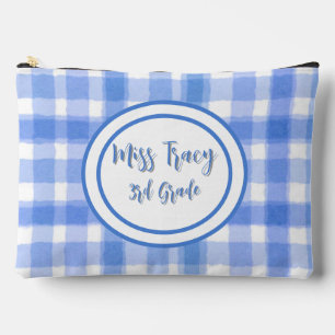 Pastel Blue Plaid Custom Accessory Pouch