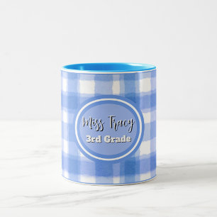 Pastel Blue Plaid Custom  Two-Tone Coffee Mug