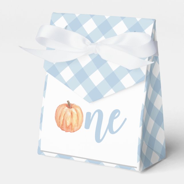pastel blue plaid first birthday favour box (Front Side)