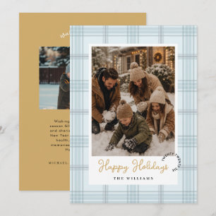 Pastel Blue Plaid Gingham Pattern Photos Christmas Holiday Card